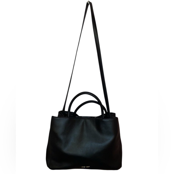 Nine West Satchel Style Handbag w/ Shoulder Straps in smooth Faux Leather BLACK - Picture 3 of 9
